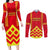 Hawaii Mauna Kea Couples Matching Long Sleeve Bodycon Dress and Long Sleeve Button Shirt Hawaiian Kakau Tribal Pattern LT14 Red - Polynesian Pride