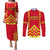 Hawaii Mauna Kea Couples Matching Puletasi and Long Sleeve Button Shirt Hawaiian Kakau Tribal Pattern LT14 Red - Polynesian Pride