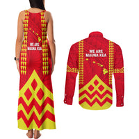 Hawaii Mauna Kea Couples Matching Tank Maxi Dress and Long Sleeve Button Shirt Hawaiian Kakau Tribal Pattern LT14 - Polynesian Pride