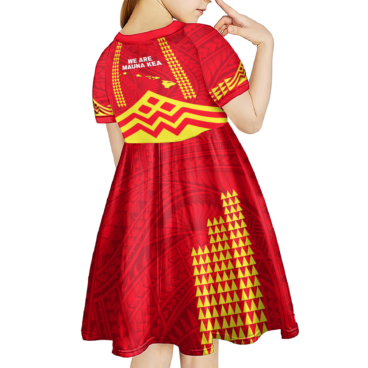 Hawaii Mauna Kea Kid Short Sleeve Dress Hawaiian Kakau Tribal Pattern LT14 - Polynesian Pride