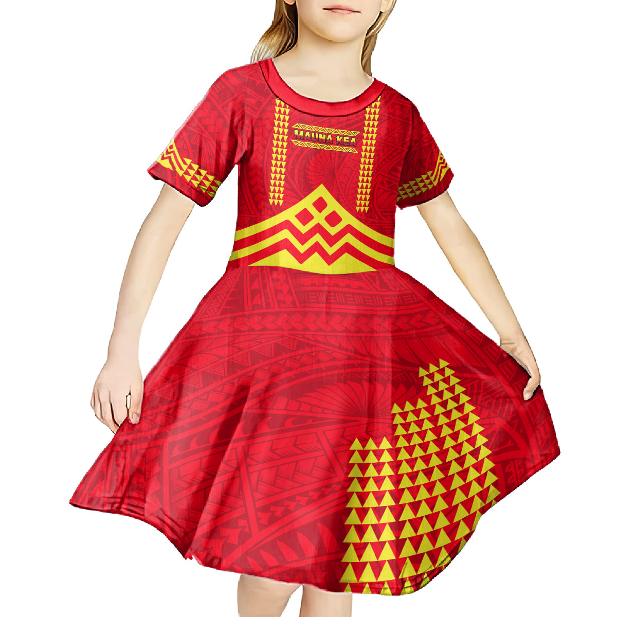 Hawaii Mauna Kea Kid Short Sleeve Dress Hawaiian Kakau Tribal Pattern LT14 - Polynesian Pride