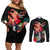 Hawaii Mauna Kea Couples Matching Off Shoulder Short Dress and Long Sleeve Button Shirt White Mountain With Nene Tropical Vibes LT14 Black - Polynesian Pride