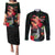 Hawaii Mauna Kea Couples Matching Puletasi and Long Sleeve Button Shirt White Mountain With Nene Tropical Vibes LT14 Black - Polynesian Pride