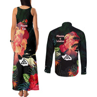 Hawaii Mauna Kea Couples Matching Tank Maxi Dress and Long Sleeve Button Shirt White Mountain With Nene Tropical Vibes LT14 - Polynesian Pride