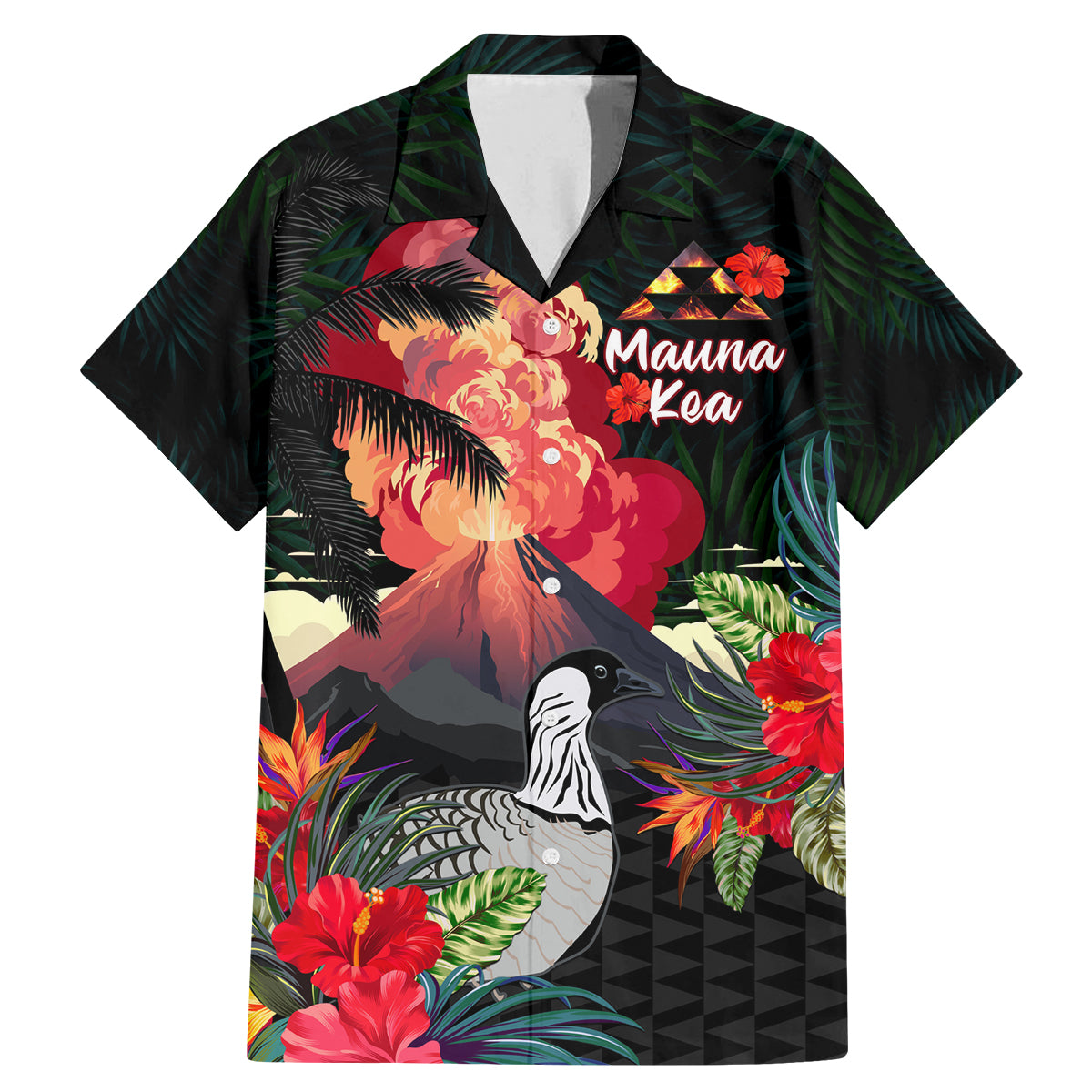 Hawaii Mauna Kea Family Matching Mermaid Dress and Hawaiian Shirt White Mountain With Nene Tropical Vibes LT14 Dad's Shirt - Short Sleeve Black - Polynesian Pride