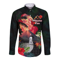 Hawaii Mauna Kea Long Sleeve Button Shirt White Mountain With Nene Tropical Vibes LT14 Unisex Black - Polynesian Pride
