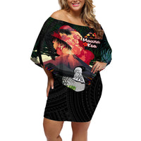 Hawaii Mauna Kea Off Shoulder Short Dress White Mountain With Nene Tropical Vibes LT14 Women Black - Polynesian Pride