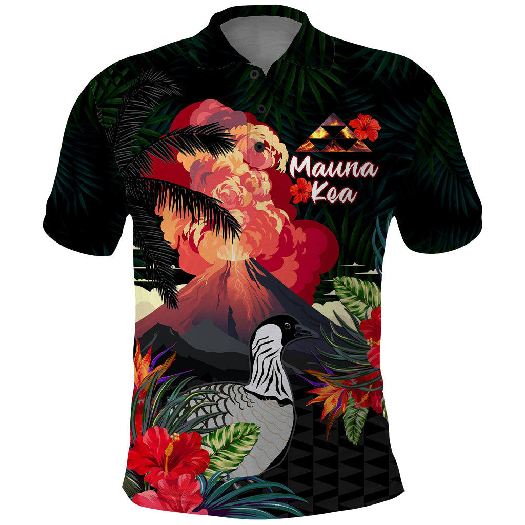 Hawaii Mauna Kea Polo Shirt White Mountain With Nene Tropical Vibes LT14 Black - Polynesian Pride