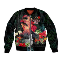 Hawaii Mauna Kea Sleeve Zip Bomber Jacket White Mountain With Nene Tropical Vibes LT14 Unisex Black - Polynesian Pride