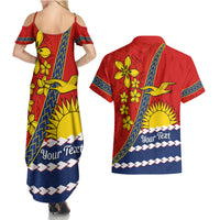 Personalised Mauri Kiribati Couples Matching Summer Maxi Dress and Hawaiian Shirt Polynesian Ribaberiki Flag Style Mix Plumeria LT14 - Polynesian Pride