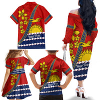 Personalised Mauri Kiribati Family Matching Off Shoulder Long Sleeve Dress and Hawaiian Shirt Polynesian Ribaberiki Flag Style Mix Plumeria LT14 - Polynesian Pride