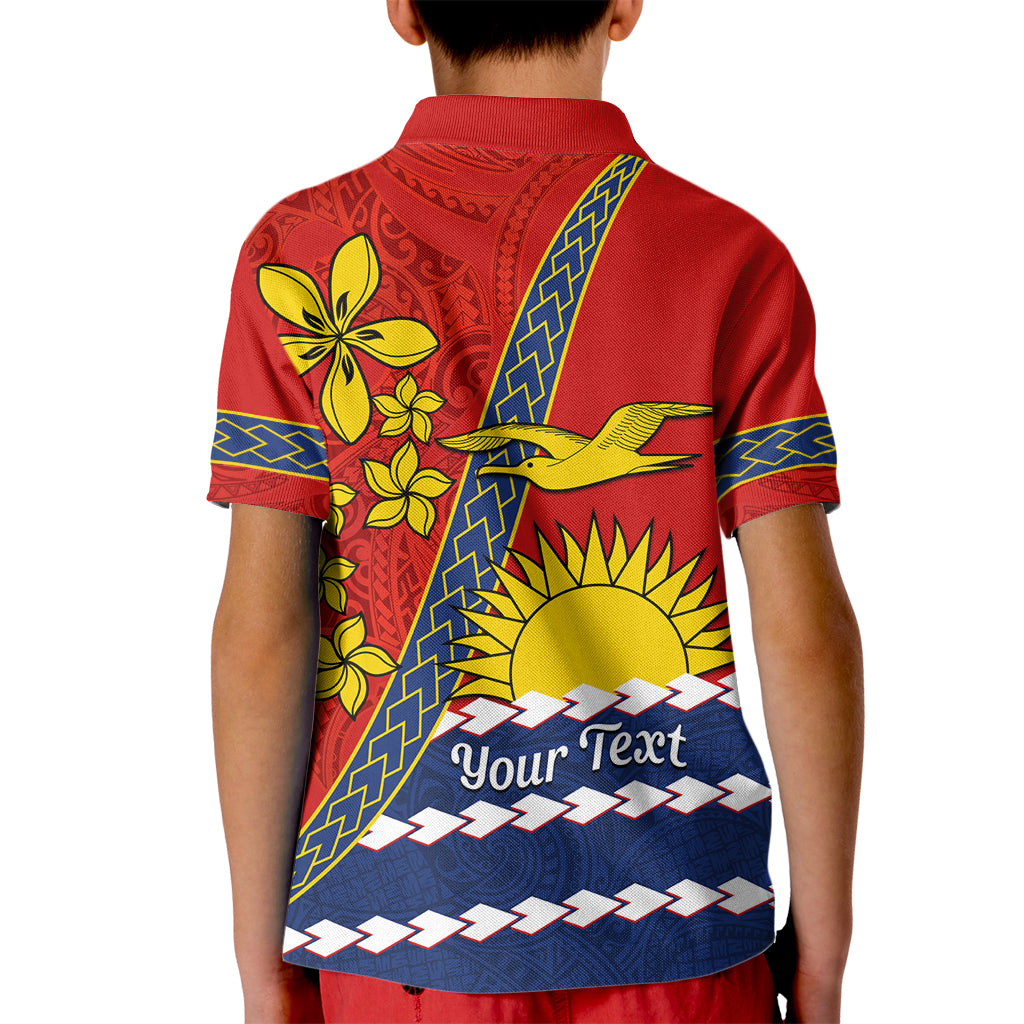 Personalised Mauri Kiribati Kid Polo Shirt Polynesian Ribaberiki Flag Style Mix Plumeria LT14 - Polynesian Pride