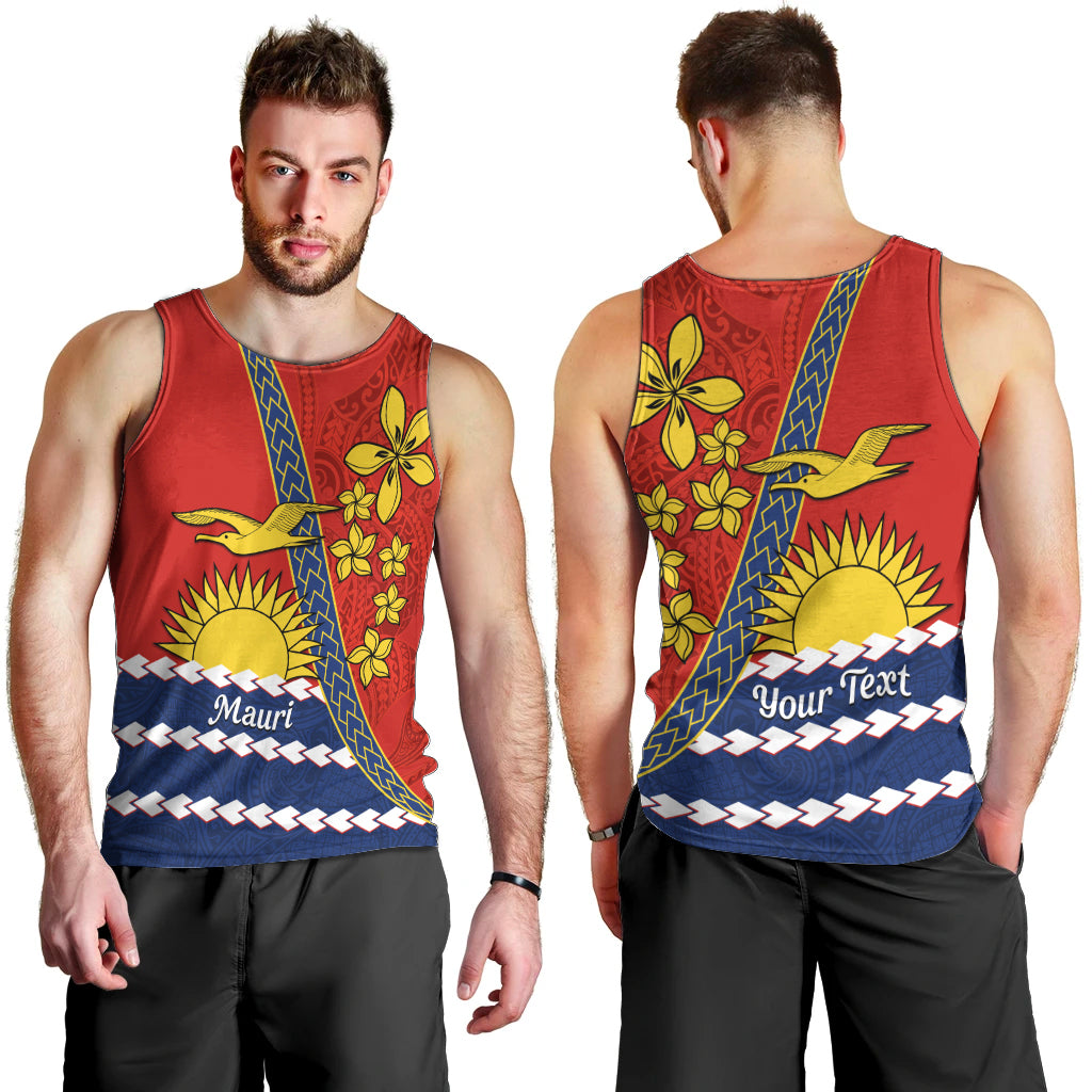 Personalised Mauri Kiribati Men Tank Top Polynesian Ribaberiki Flag Style Mix Plumeria LT14 - Polynesian Pride