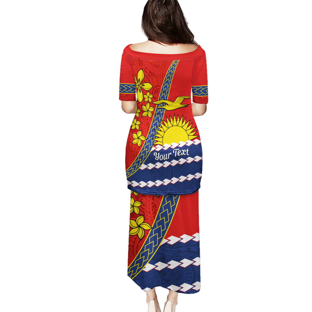 Personalised Mauri Kiribati Puletasi Polynesian Ribaberiki Flag Style Mix Plumeria LT14 - Polynesian Pride