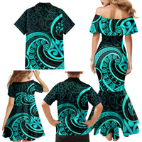 Turquoise New Zealand Mangopare Family Matching Mermaid Dress and Hawaiian Shirt Aotearoa Maori Koru Style LT14 - Polynesian Pride
