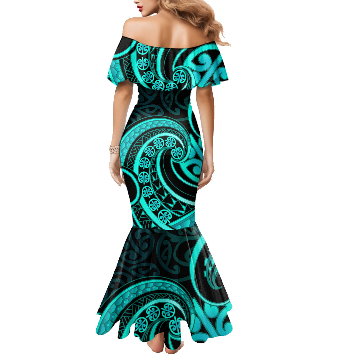 Turquoise New Zealand Mangopare Family Matching Mermaid Dress and Hawaiian Shirt Aotearoa Maori Koru Style LT14 - Polynesian Pride
