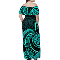Turquoise New Zealand Mangopare Off Shoulder Maxi Dress Aotearoa Maori Koru Style LT14 - Polynesian Pride