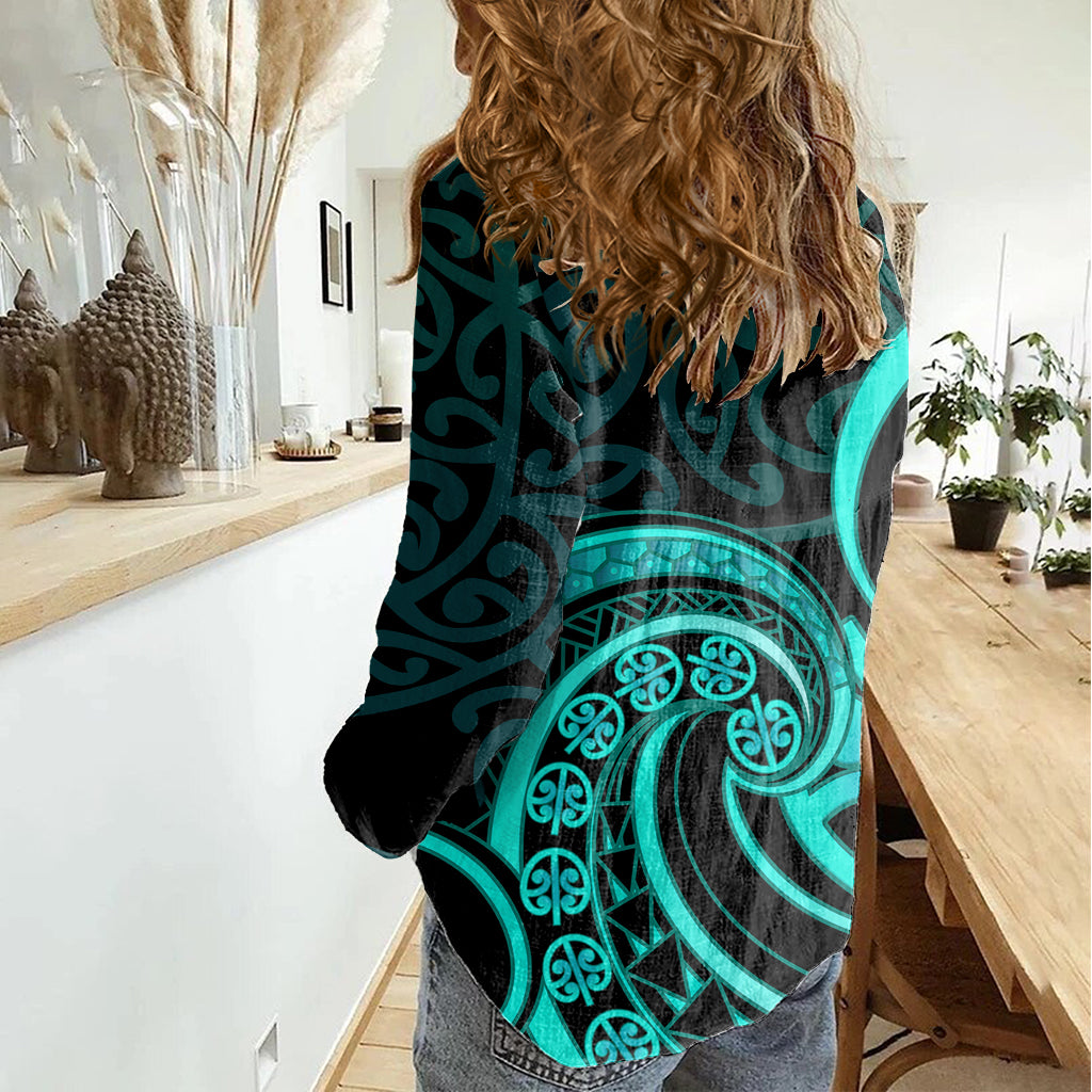 Turquoise New Zealand Mangopare Women Casual Shirt Aotearoa Maori Koru Style LT14 - Polynesian Pride