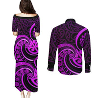 Purple Aotearoa Mangopare Couples Matching Puletasi and Long Sleeve Button Shirt NZ Maori Koru Style LT14 - Polynesian Pride