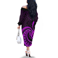 Purple Aotearoa Mangopare Family Matching Off Shoulder Long Sleeve Dress and Hawaiian Shirt NZ Maori Koru Style LT14 - Polynesian Pride