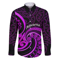 Purple Aotearoa Mangopare Family Matching Off Shoulder Short Dress and Hawaiian Shirt NZ Maori Koru Style LT14 Dad's Shirt - Long Sleeve Purple - Polynesian Pride