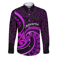 Purple Aotearoa Mangopare Family Matching Short Sleeve Bodycon Dress and Hawaiian Shirt NZ Maori Koru Style LT14 Dad's Shirt - Long Sleeve Purple - Polynesian Pride