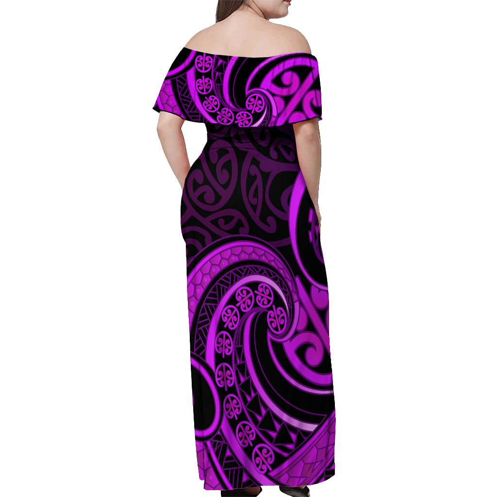 Purple Aotearoa Mangopare Off Shoulder Maxi Dress NZ Maori Koru Style LT14 - Polynesian Pride