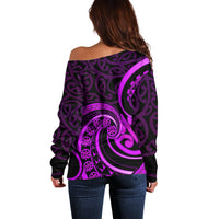 Purple Aotearoa Mangopare Off Shoulder Sweater NZ Maori Koru Style LT14 - Polynesian Pride