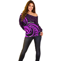 Purple Aotearoa Mangopare Off Shoulder Sweater NZ Maori Koru Style LT14 - Polynesian Pride