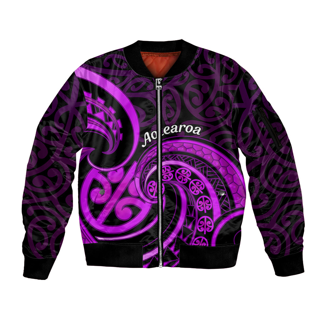 Purple Aotearoa Mangopare Sleeve Zip Bomber Jacket NZ Maori Koru Style LT14 Unisex Purple - Polynesian Pride
