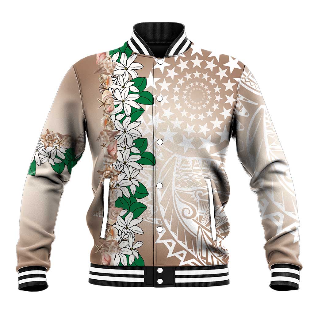 Cook Islands Tiare Maori With Conch Shell Baseball Jacket 2025 Pasifika Polynesian Tattoo