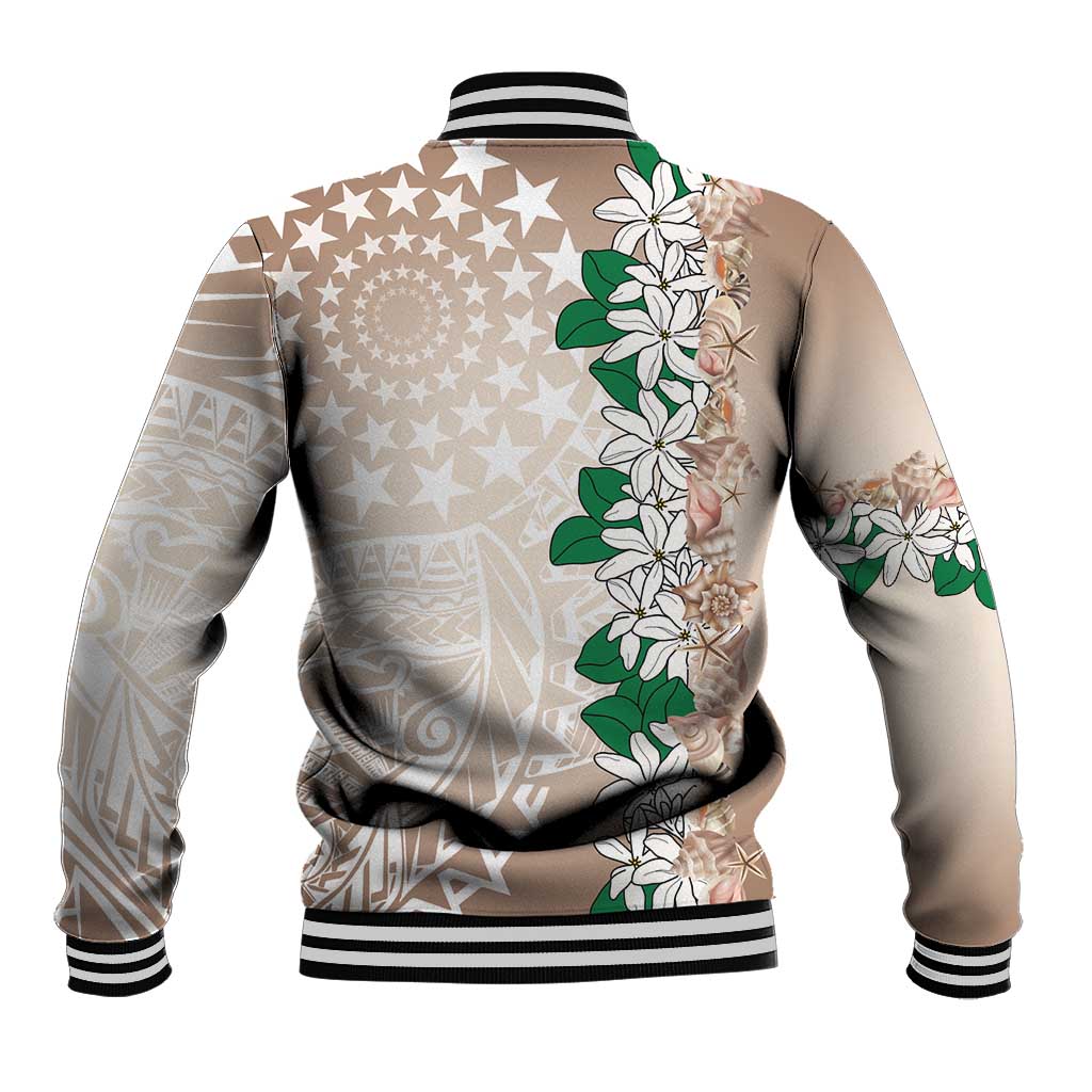 Cook Islands Tiare Maori With Conch Shell Baseball Jacket 2025 Pasifika Polynesian Tattoo