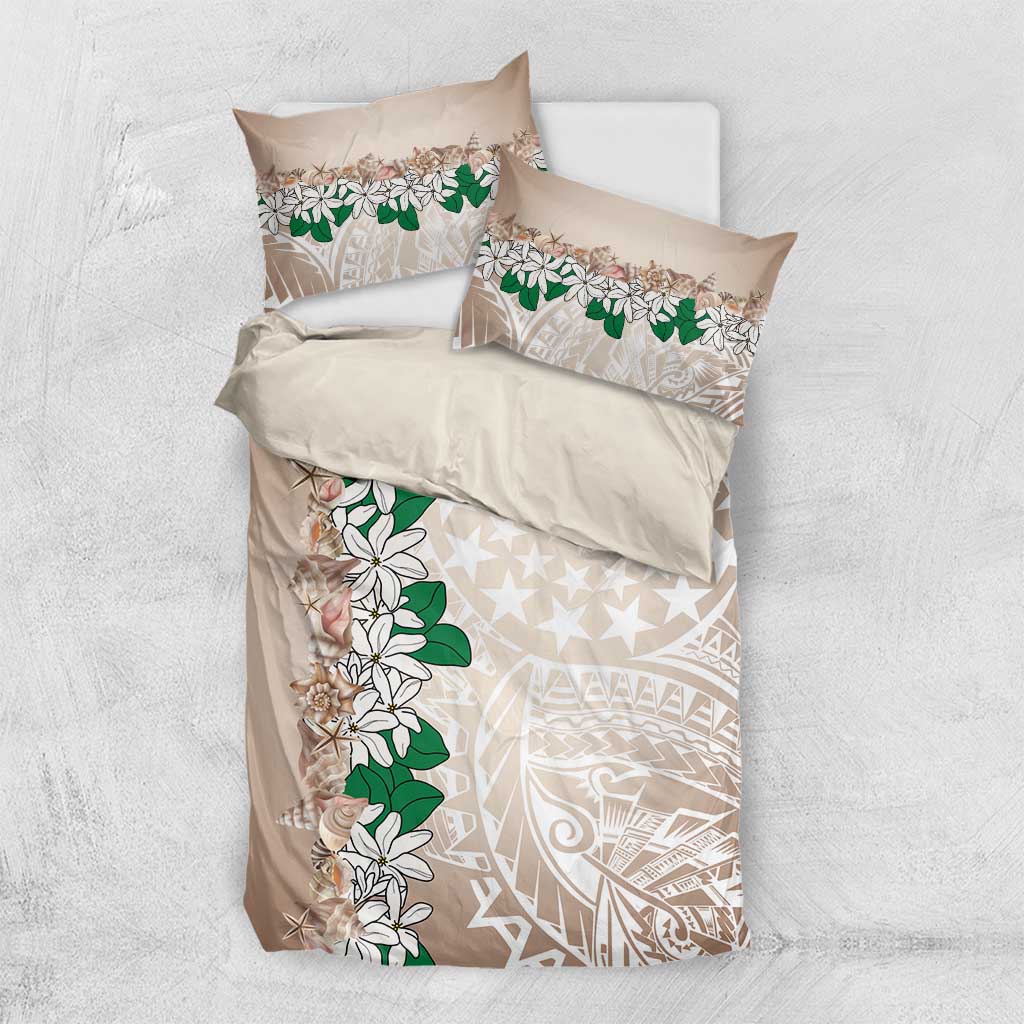 Cook Islands Tiare Maori With Conch Shell Bedding Set 2025 Pasifika Polynesian Tattoo LT14 US Twin 172cm x 218cm Brown - Polynesian Pride