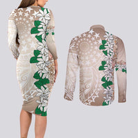 Cook Islands Tiare Maori With Conch Shell Couples Matching Long Sleeve Bodycon Dress and Long Sleeve Button Shirt 2025 Pasifika Polynesian Tattoo
