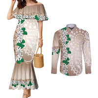 Cook Islands Tiare Maori With Conch Shell Couples Matching Mermaid Dress and Long Sleeve Button Shirt 2025 Pasifika Polynesian Tattoo
