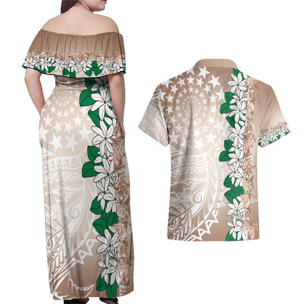 Cook Islands Off Shoulder Long Dress Matau Polynesian Simple Yellow Fish Hook