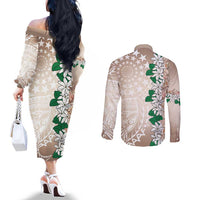 Cook Islands Tiare Maori With Conch Shell Couples Matching Off The Shoulder Long Sleeve Dress and Long Sleeve Button Shirt 2025 Pasifika Polynesian Tattoo