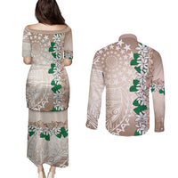 Cook Islands Tiare Maori With Conch Shell Couples Matching Puletasi and Long Sleeve Button Shirt 2025 Pasifika Polynesian Tattoo