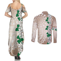 Cook Islands Tiare Maori With Conch Shell Couples Matching Summer Maxi Dress and Long Sleeve Button Shirt 2025 Pasifika Polynesian Tattoo