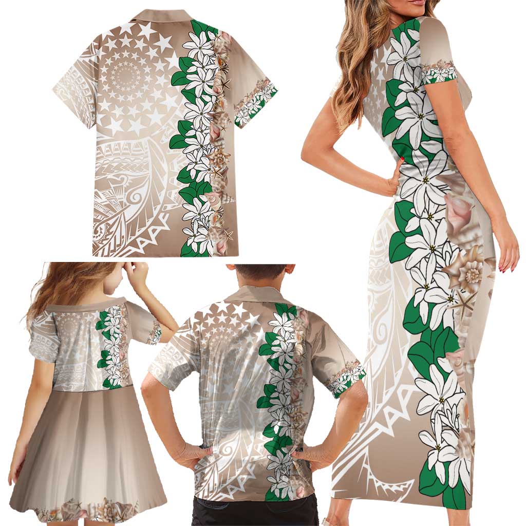 Cook Islands Tiare Maori With Conch Shell Family Matching Short Sleeve Bodycon Dress and Hawaiian Shirt 2025 Pasifika Polynesian Tattoo