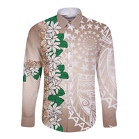 Cook Islands Tiare Maori With Conch Shell Long Sleeve Button Shirt 2025 Pasifika Polynesian Tattoo
