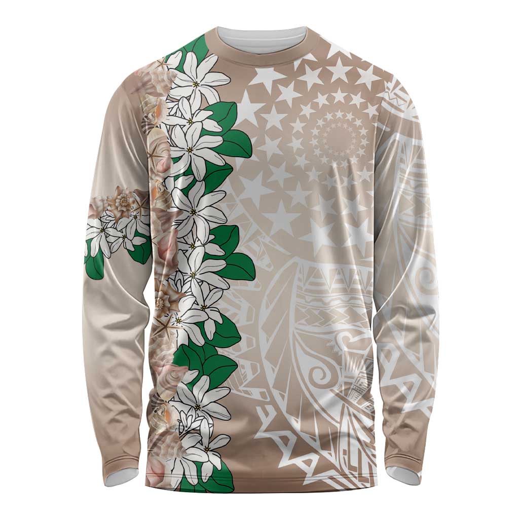 Cook Islands Tiare Maori With Conch Shell Long Sleeve Shirt 2025 Pasifika Polynesian Tattoo