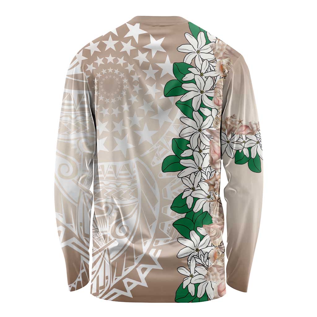 Cook Islands Tiare Maori With Conch Shell Long Sleeve Shirt 2025 Pasifika Polynesian Tattoo