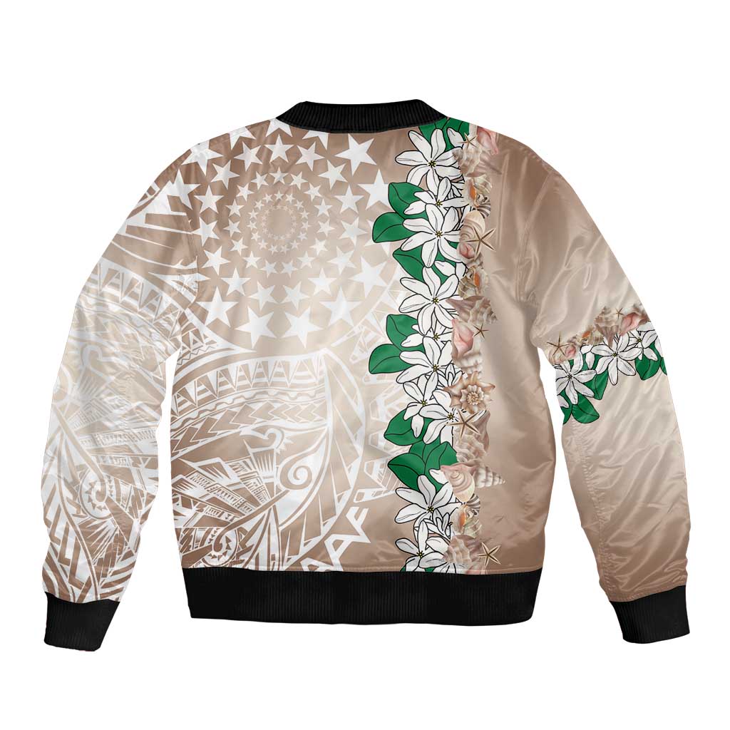 Cook Islands Tiare Maori With Conch Shell Sleeve Zip Bomber Jacket 2025 Pasifika Polynesian Tattoo