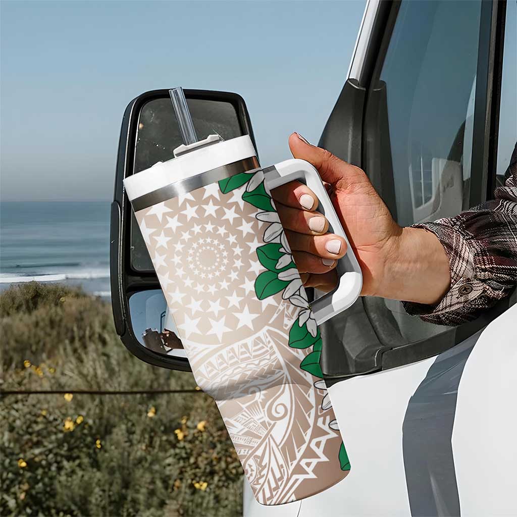 Cook Islands Tiare Maori With Conch Shell Tumbler With Handle 2025 Pasifika Polynesian Tattoo