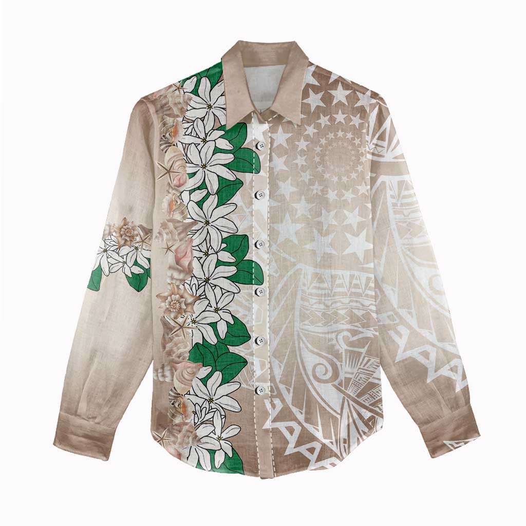 Cook Islands Tiare Maori With Conch Shell Women Casual Shirt 2025 Pasifika Polynesian Tattoo