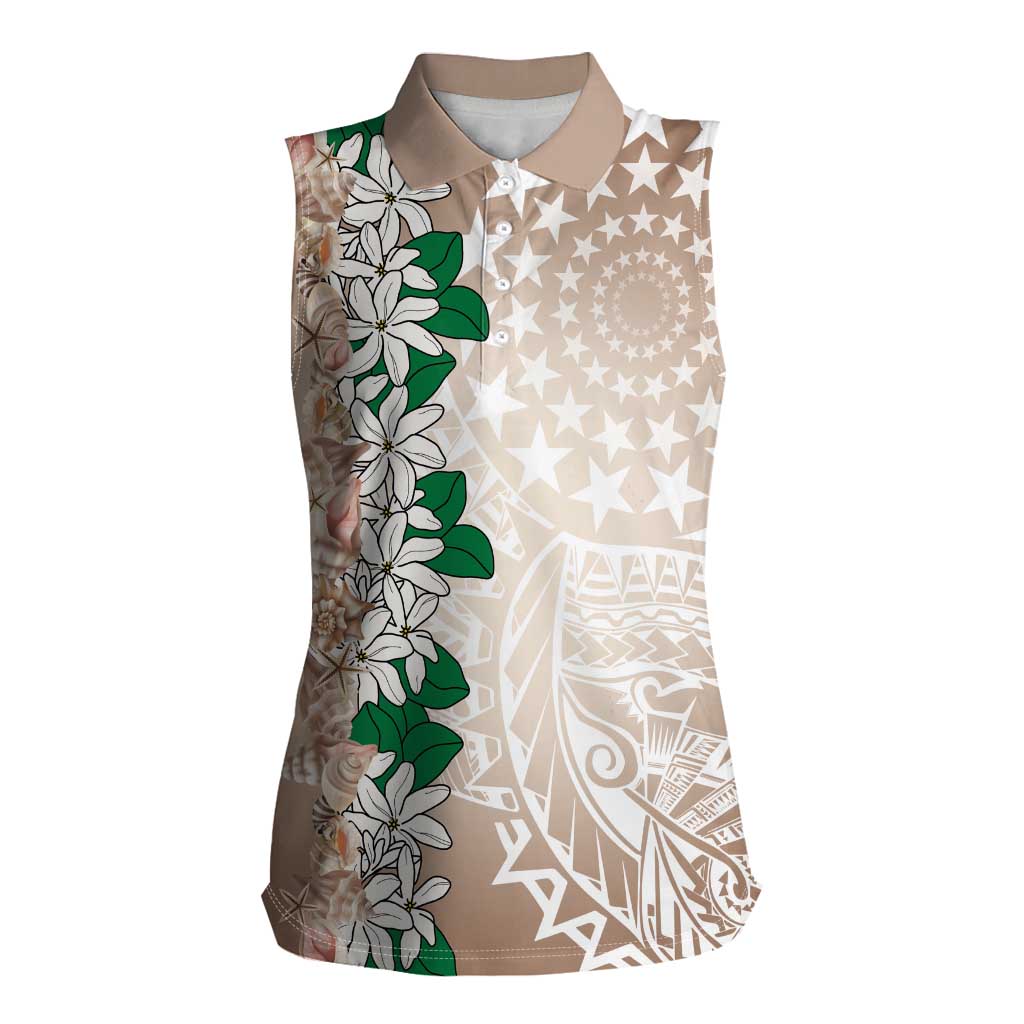 Cook Islands Tiare Maori With Conch Shell Women Sleeveless Polo Shirt 2025 Pasifika Polynesian Tattoo