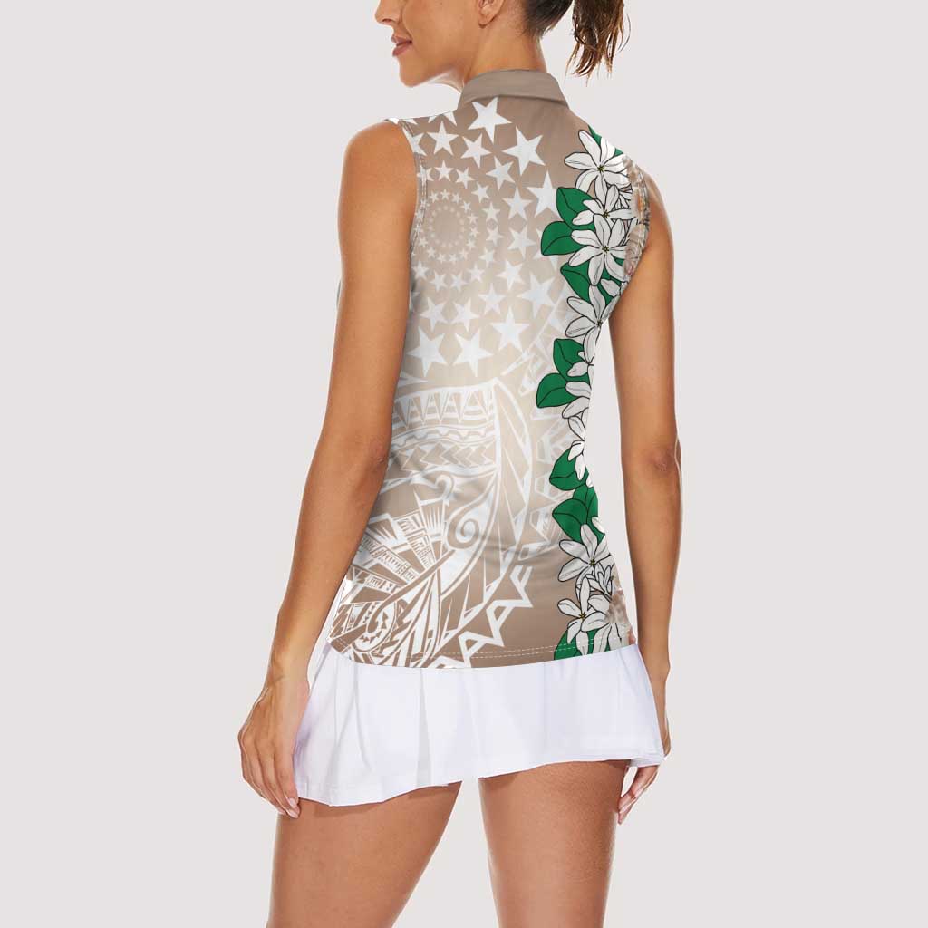 Cook Islands Tiare Maori With Conch Shell Women Sleeveless Polo Shirt 2025 Pasifika Polynesian Tattoo