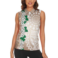 Cook Islands Tiare Maori With Conch Shell Women Sleeveless Polo Shirt 2025 Pasifika Polynesian Tattoo