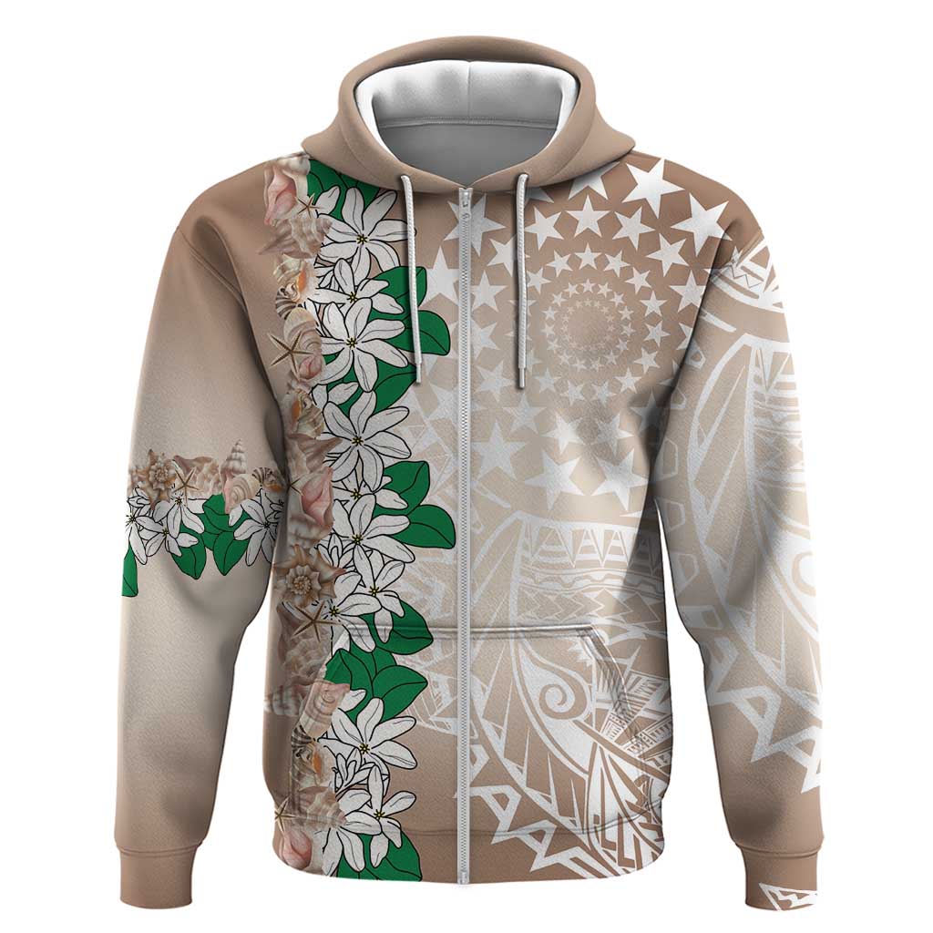 Cook Islands Tiare Maori With Conch Shell Zip Hoodie 2025 Pasifika Polynesian Tattoo